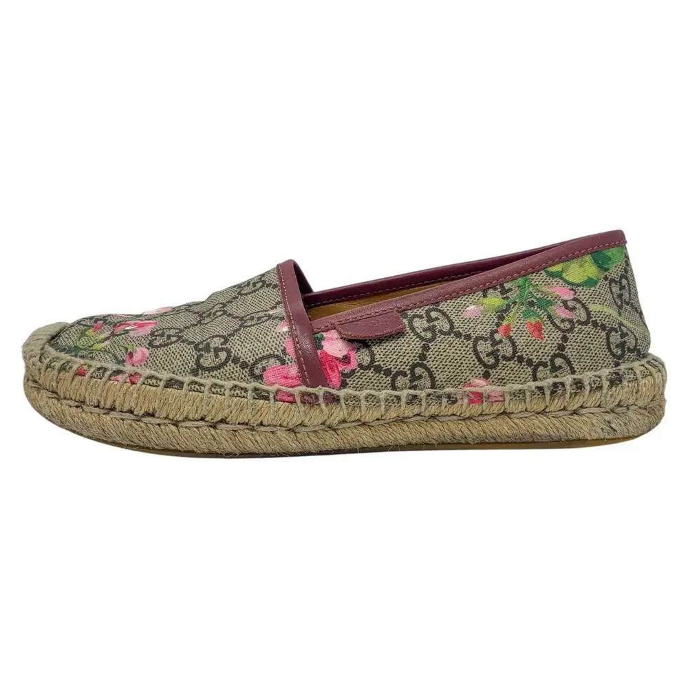 Gucci Bloom GG Supreme Monogram Canvas Pink Floral Print Espadrille Flats 34